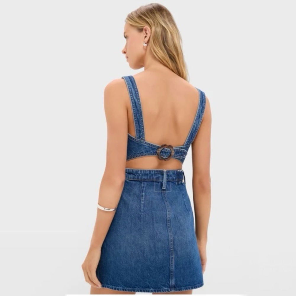 MOTHER The Over It Denim Cutout Mini Dress Medium - Picture 5 of 12